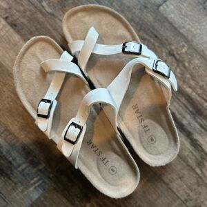 TF Star Sandals with White Patent Buckle Straps